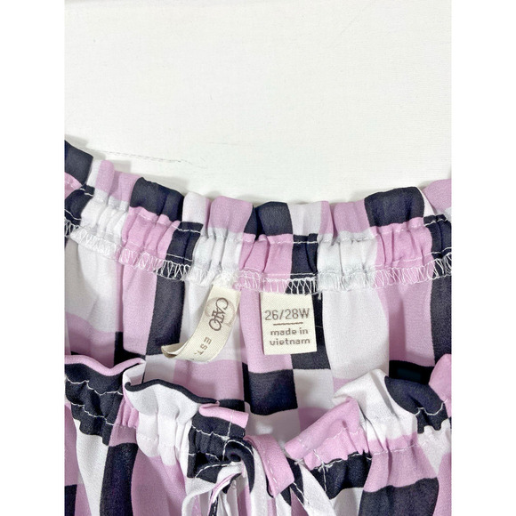 Cato 26/28W Blouse Top Shirt Check Print Chiffon Tie Front Purple Black White - Picture 8 of 11